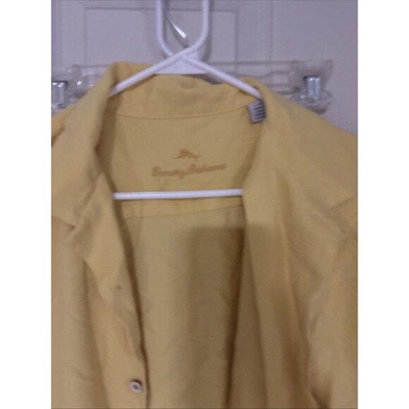 Tommy Bahama Shirt L Silk Blend Yellow Pocket Beach Button Up Short Sleeve Mens - Picture 3 of 9